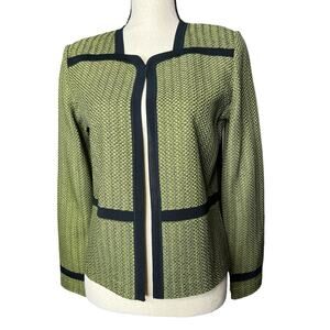 Ming Wang Knit Textured Open Sweater Jacket in Green w/ Black Trim Size XS